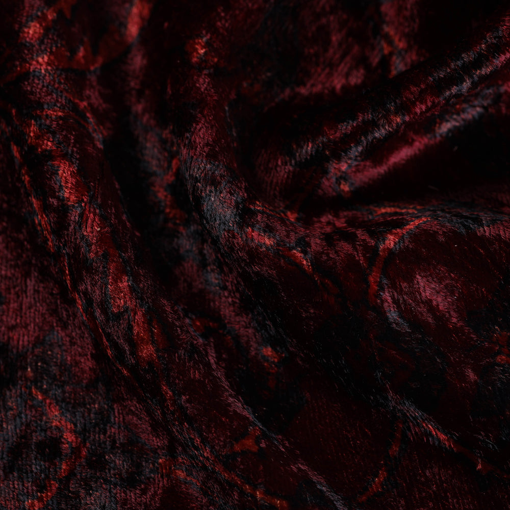 Red - Block Printed Velvet Natural Dyed Ajrakh Fabric 08