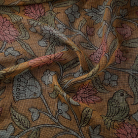 Handpainted Srikalahasti Pen Work Natural Dyed Kalamkari Kota Doria Silk Fabric 01