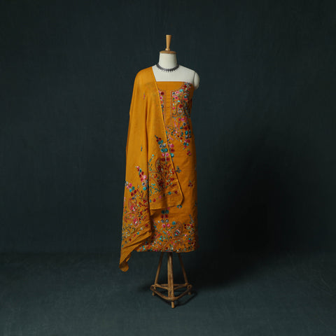 Orange - Hand Embroidered Cotton 3pc Unstitched Dress Material 70