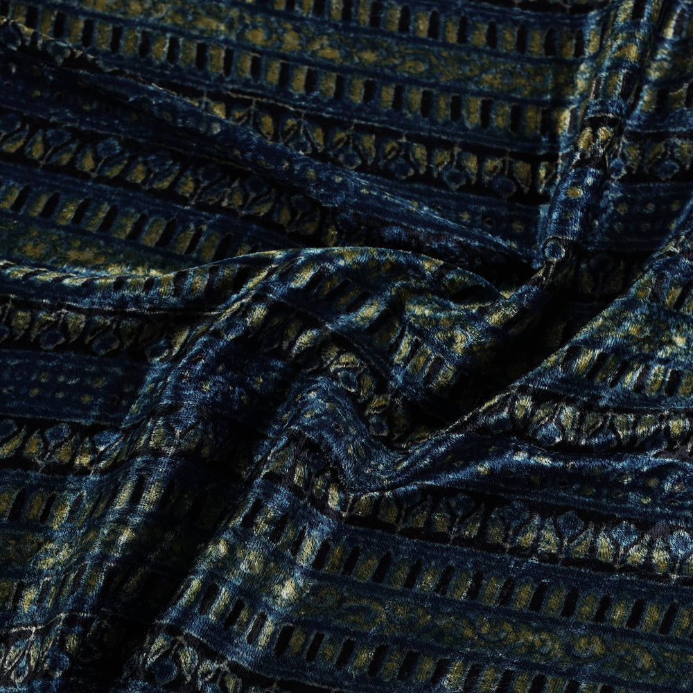 Multicolor - Block Printed Velvet Natural Dyed Ajrakh Fabric 10