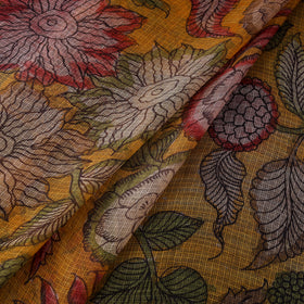 Handpainted Srikalahasti Pen Work Natural Dyed Kalamkari Kota Doria Silk Fabric 07