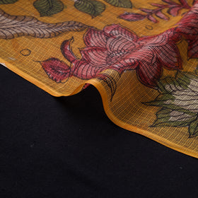 Handpainted Srikalahasti Pen Work Natural Dyed Kalamkari Kota Doria Silk Fabric 07