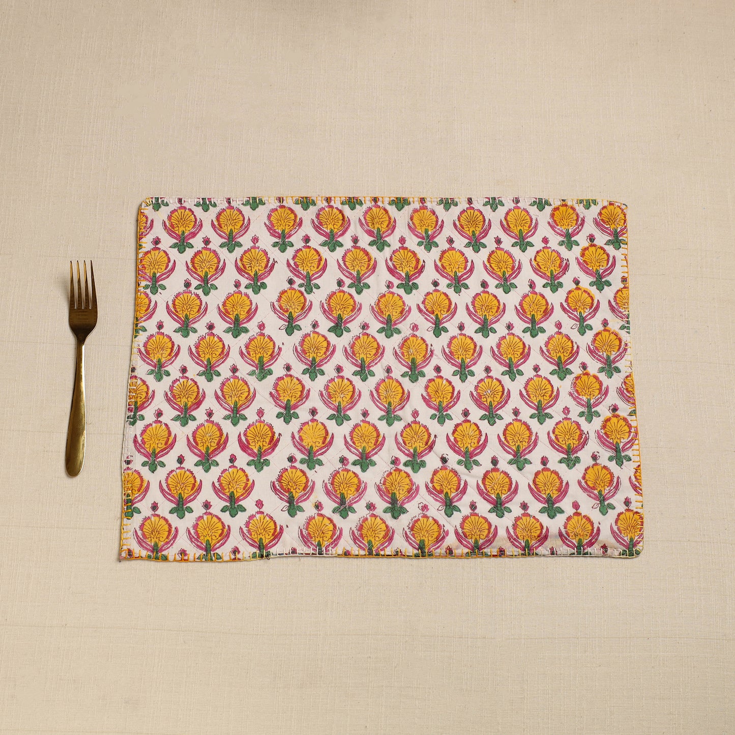 Hand Embroidered Floral Cotton Reversible Table Mat 36