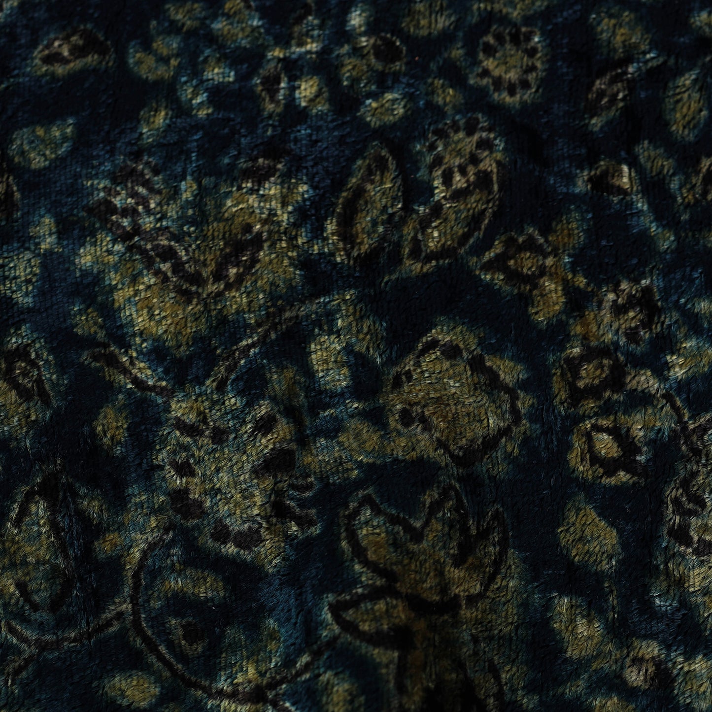 Blue - Block Printed Velvet Natural Dyed Ajrakh Fabric 12