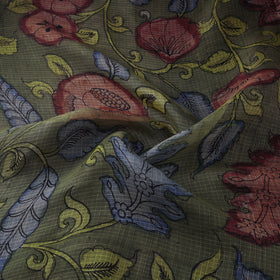 Handpainted Srikalahasti Pen Work Natural Dyed Kalamkari Kota Doria Silk Fabric 03