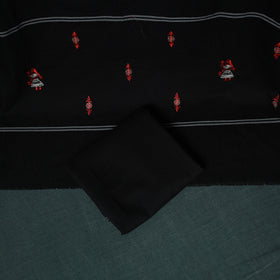 Red - Sambalpuri Ikat Embroidered Cotton 3pc Unstitched Dress Material Suit Set 06