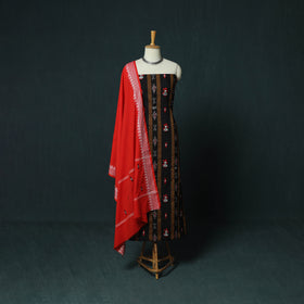 Black - Sambalpuri Ikat Embroidered Cotton 3pc Unstitched Dress Material Suit Set 01