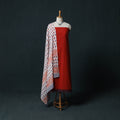 Red - Jacquard Woven 2pc Cotton Unstitched Dress Material Kurta Set with Jewellery 23
