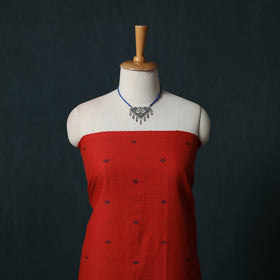 Red - Jacquard Woven 2pc Cotton Unstitched Dress Material Kurta Set with Jewellery 23
