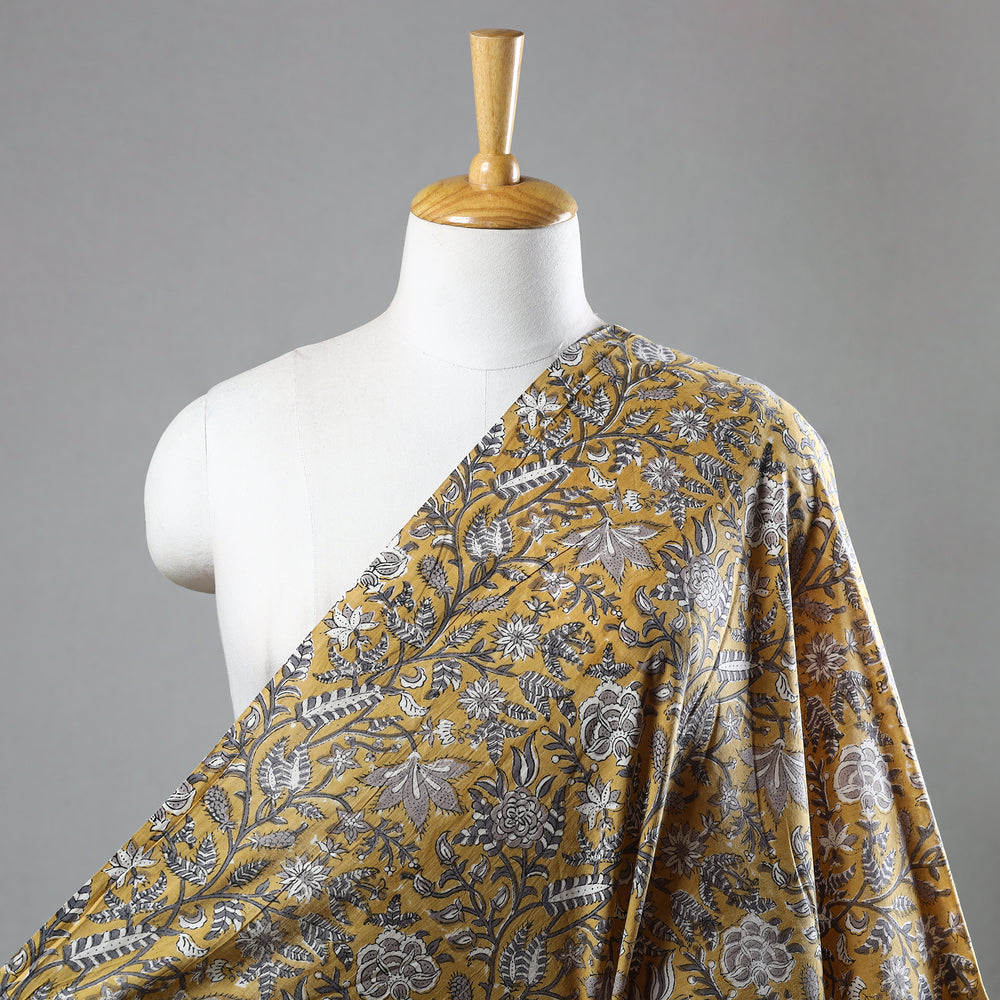 Yellow - Floral Sanganeri Block Print Cotton Fabric 09