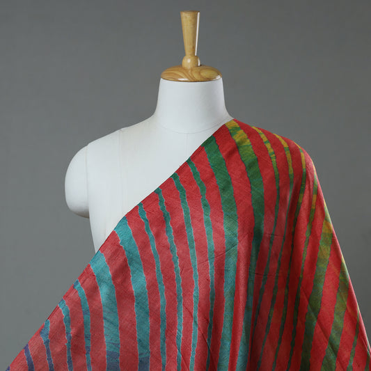 Red - Leheriya Tie-Dye Tussar Silk Handloom Fabric 93