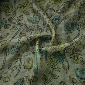 Handpainted Srikalahasti Pen Work Natural Dyed Kalamkari Kota Doria Silk Fabric 06