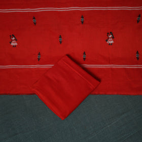 Black - Sambalpuri Ikat Embroidered Cotton 3pc Unstitched Dress Material Suit Set 01