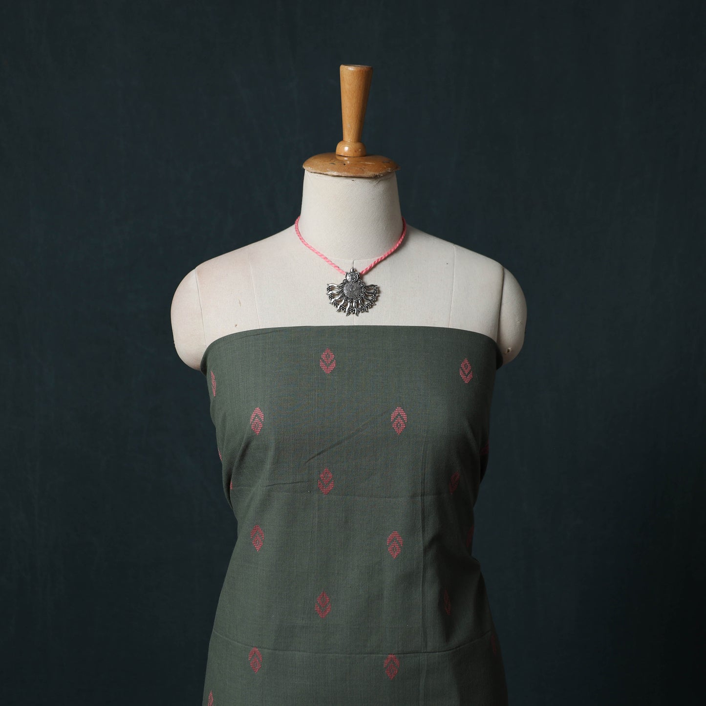 Grey - Jacquard Woven 2pc Cotton Unstitched Dress Material Kurta Set with Jewellery 24