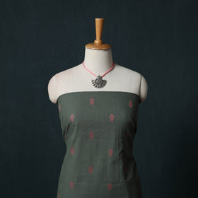 Grey - Jacquard Woven 2pc Cotton Unstitched Dress Material Kurta Set with Jewellery 24