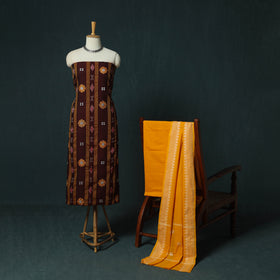 Sambalpuri Ikat Embroidered Cotton 3pc Unstitched Dress Material Suit Set 02