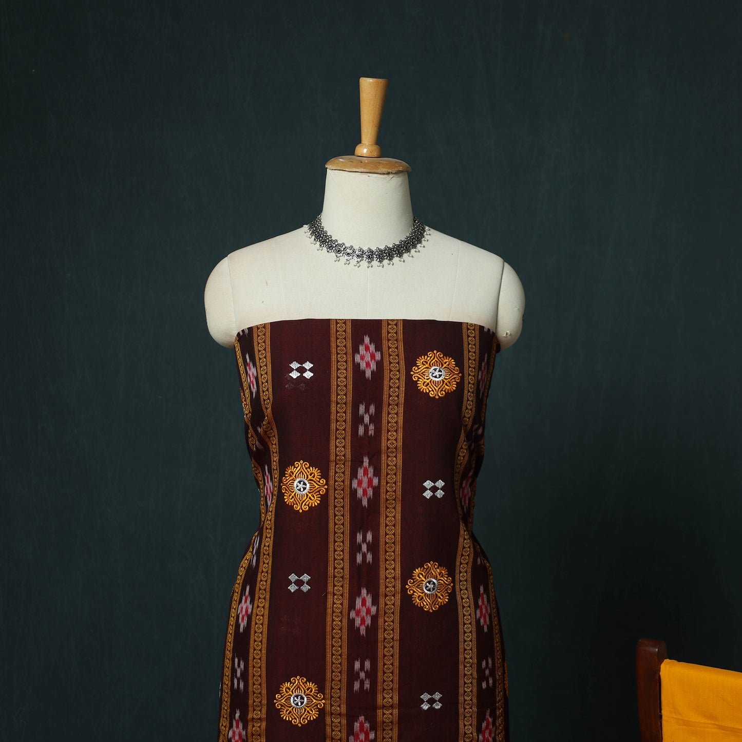 Sambalpuri Ikat Embroidered Cotton 3pc Unstitched Dress Material Suit Set 02