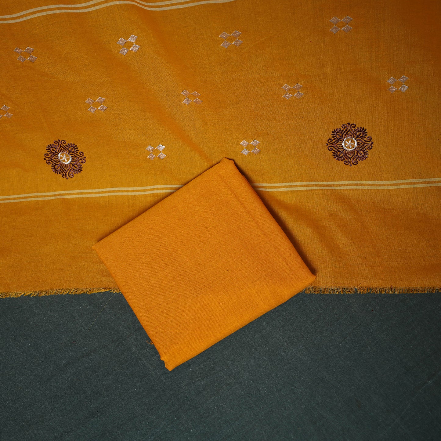 Sambalpuri Ikat Embroidered Cotton 3pc Unstitched Dress Material Suit Set 02