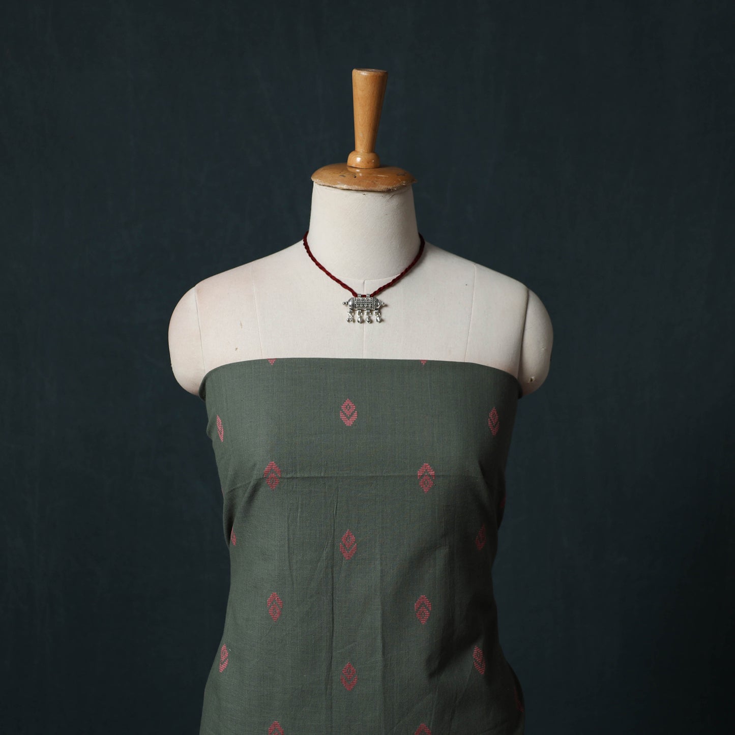Grey - Jacquard Woven 2pc Cotton Unstitched Dress Material Kurta Set with Jewellery 25