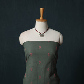Grey - Jacquard Woven 2pc Cotton Unstitched Dress Material Kurta Set with Jewellery 25