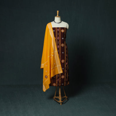 Sambalpuri Ikat Embroidered Cotton 3pc Unstitched Dress Material Suit Set 02