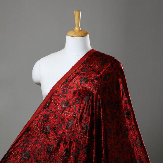 Red - Block Printed Velvet Natural Dyed Ajrakh Fabric 15