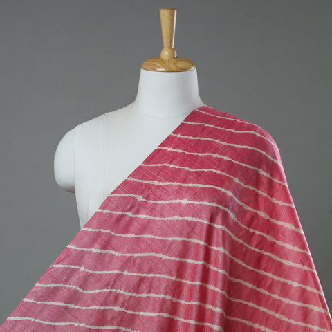 Pink Leheriya Tie-Dye Tussar Silk Handloom Fabric