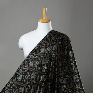 Black - Block Printed Velvet Natural Dyed Ajrakh Fabric 01