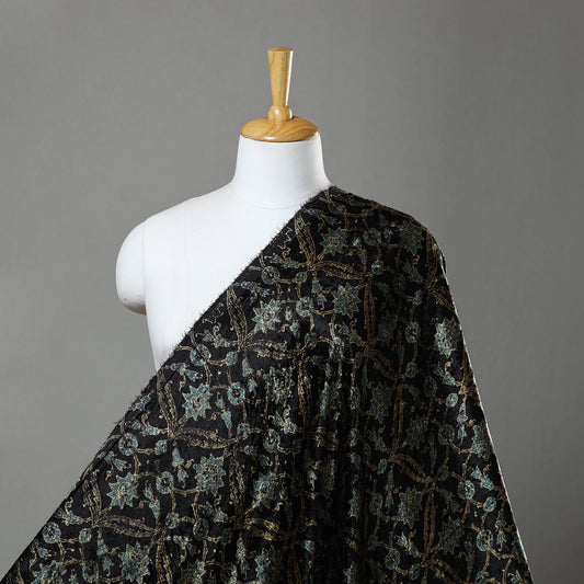 Black - Block Printed Velvet Natural Dyed Ajrakh Fabric 13