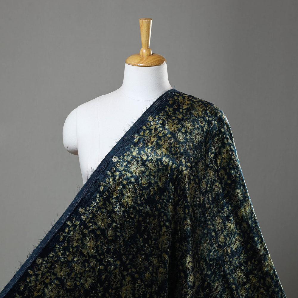 Blue - Block Printed Velvet Natural Dyed Ajrakh Fabric 12