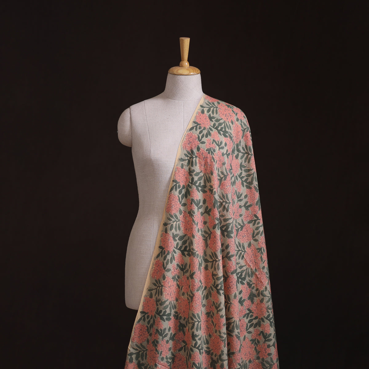 Handwoven Merino Wool Floral Hand Block Sanganeri Print Fabric 01