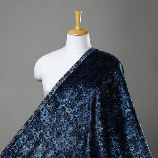 Blue - Block Printed Velvet Natural Dyed Ajrakh Fabric 11