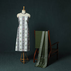 Sambalpuri Ikat Embroidered Cotton 3pc Unstitched Dress Material Suit Set 04
