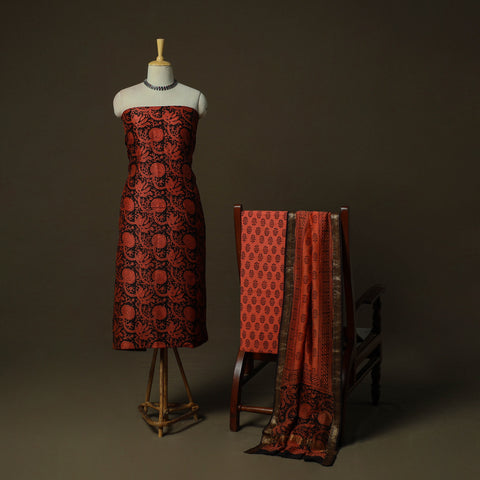 Maheshwari Silk Hand Block Sanganeri Print 3pc Unstitched Dress Material 82