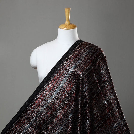 Multicolor - Block Printed Velvet Natural Dyed Ajrakh Fabric 09