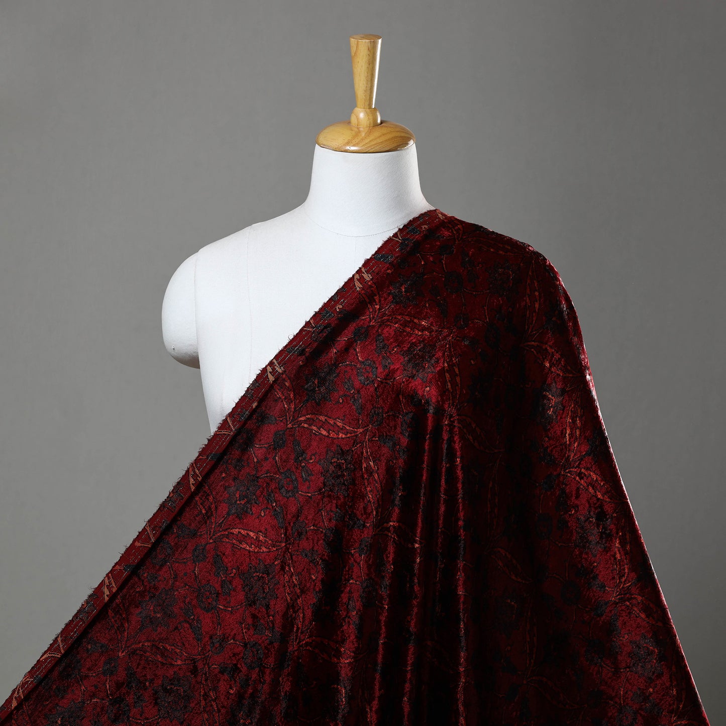 Red - Block Printed Velvet Natural Dyed Ajrakh Fabric 08