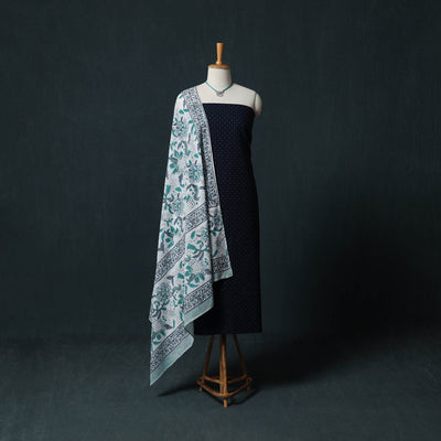 Black - Jacquard Woven 2pc Cotton Unstitched Dress Material Kurta Set with Jewellery 28
