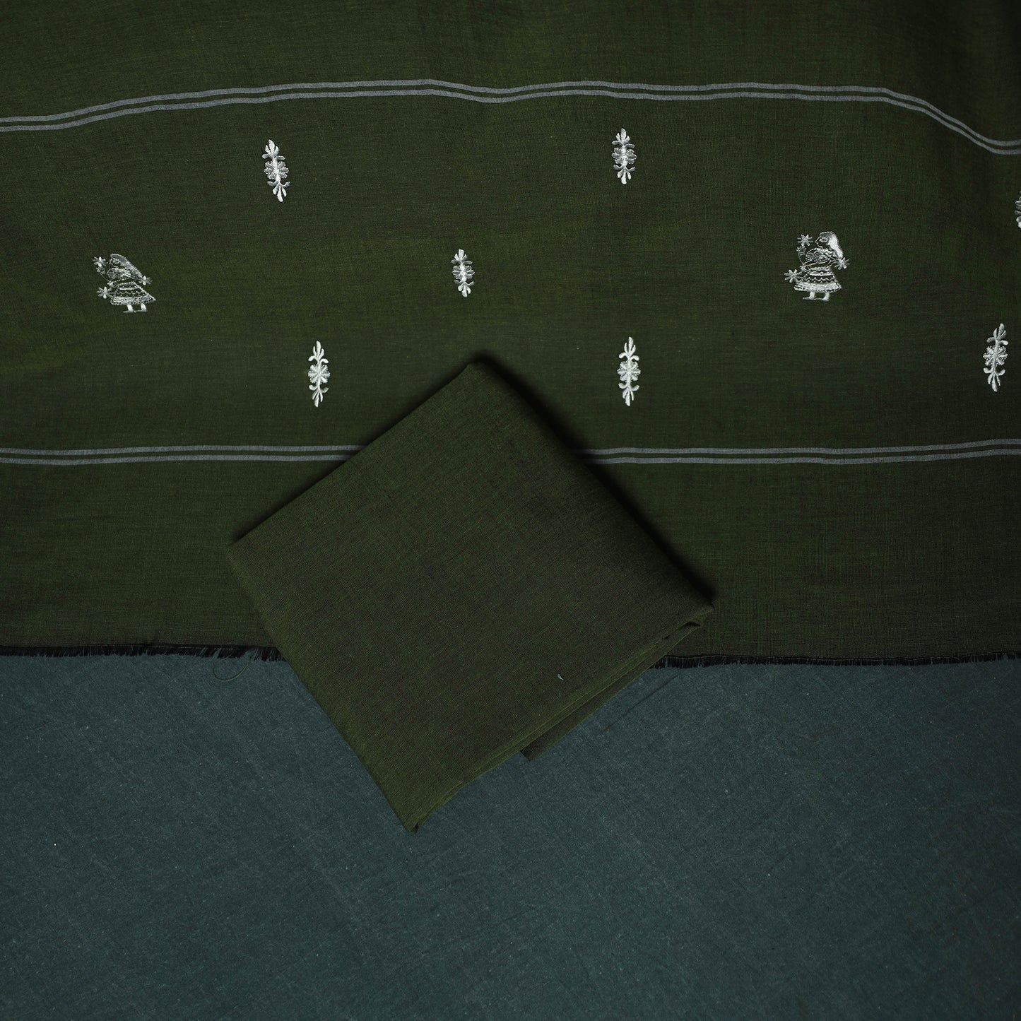 Sambalpuri Ikat Embroidered Cotton 3pc Unstitched Dress Material Suit Set 04