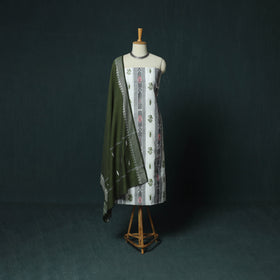 Sambalpuri Ikat Embroidered Cotton 3pc Unstitched Dress Material Suit Set 04