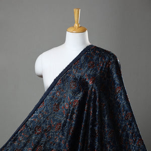 Blue - Block Printed Velvet Natural Dyed Ajrakh Fabric 08