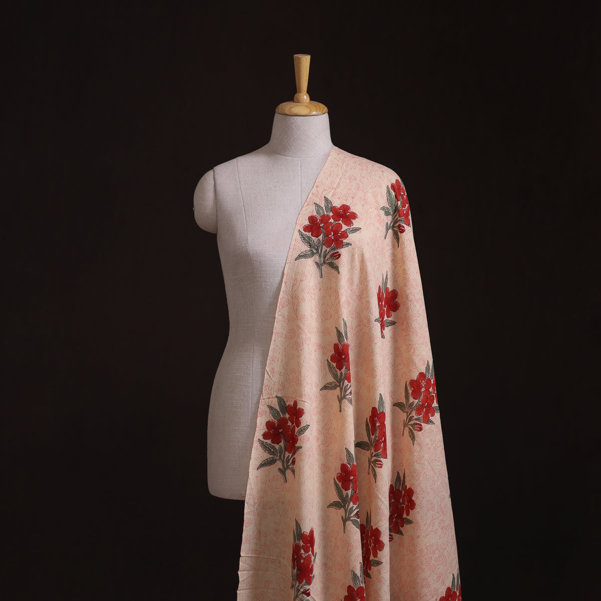 Handwoven Merino Wool Floral Hand Block Sanganeri Print Fabric 05