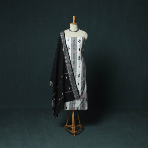 Sambalpuri Ikat Embroidered Cotton 3pc Unstitched Dress Material Suit Set 05