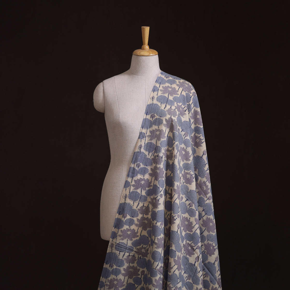 Handwoven Merino Wool Floral Hand Block Sanganeri Print Fabric 06