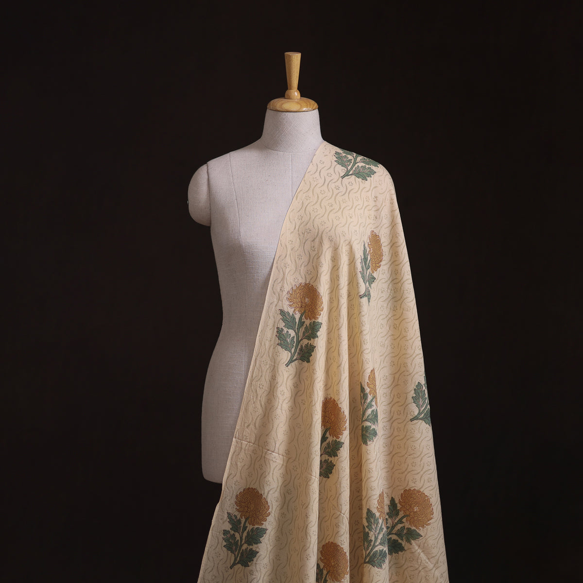 Handwoven Merino Wool Floral Hand Block Sanganeri Print Fabric 08