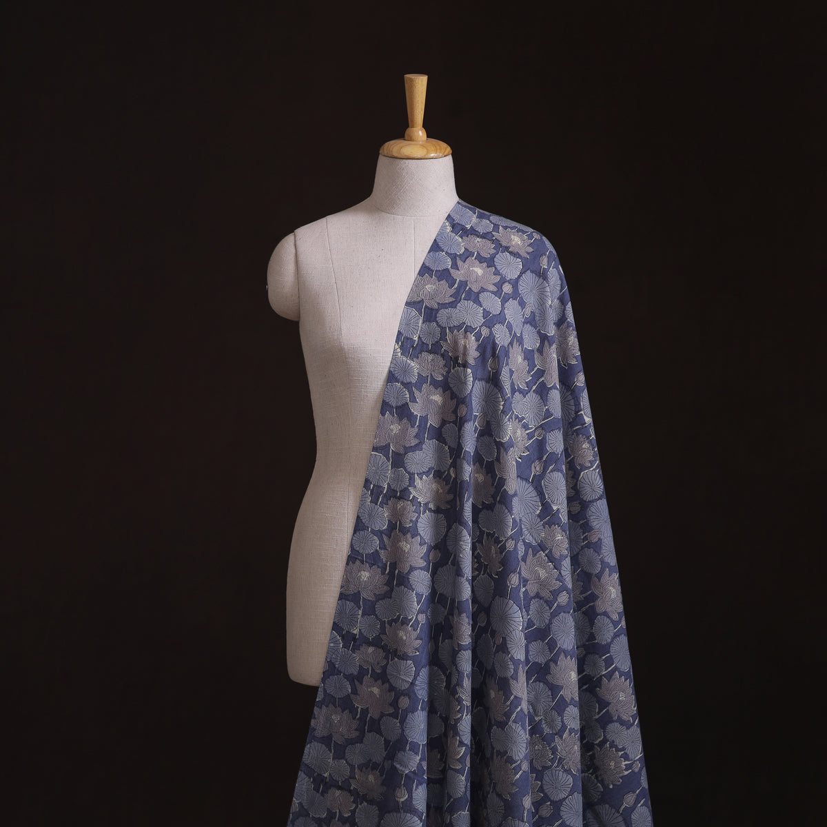 Handwoven Merino Wool Floral Hand Block Sanganeri Print Fabric 09