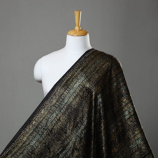 Black - Block Printed Velvet Natural Dyed Ajrakh Fabric 03