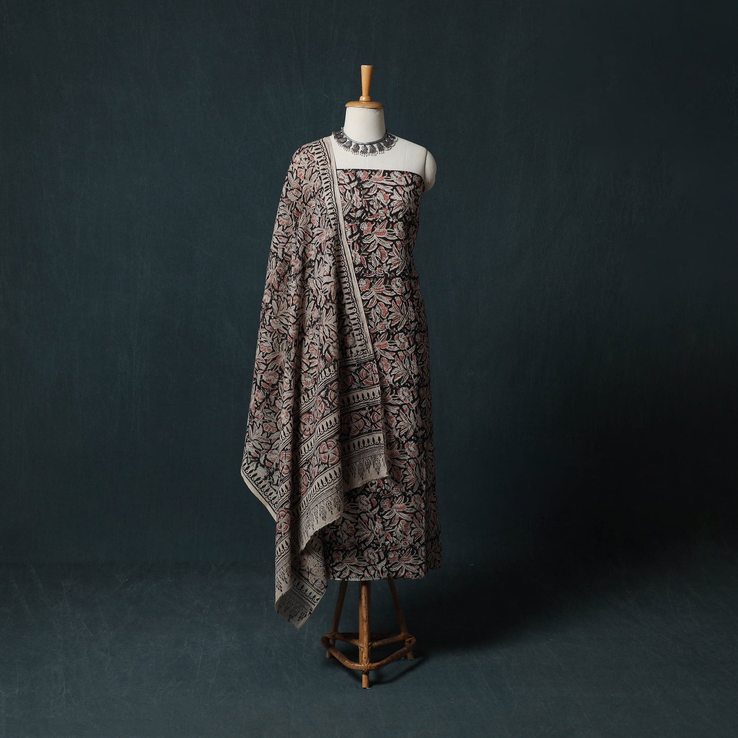Beige - Kalamkari Hand Block Print Natural Dyed Cotton 2pc Unstitched Dress Material Kurta Set 15