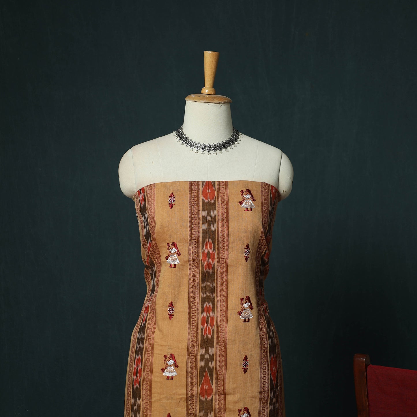 Sambalpuri Ikat Embroidered Cotton 3pc Unstitched Dress Material Suit Set 07