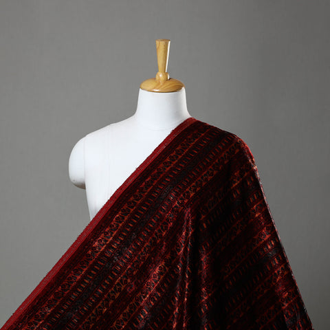 Red - Block Printed Velvet Natural Dyed Ajrakh Fabric 01