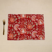 Red - Hand Embroidered Floral Cotton Reversible Table Mat 48